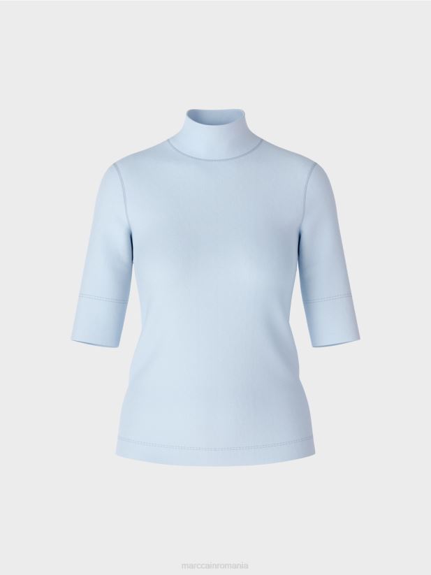 cămașă cu guler ridicat și mâneci 3/4 Marc Cain albastru pudra moale îmbrăcăminte 4826HH1297