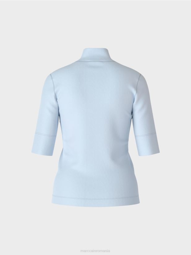 cămașă cu guler ridicat și mâneci 3/4 Marc Cain albastru pudra moale îmbrăcăminte 4826HH1297