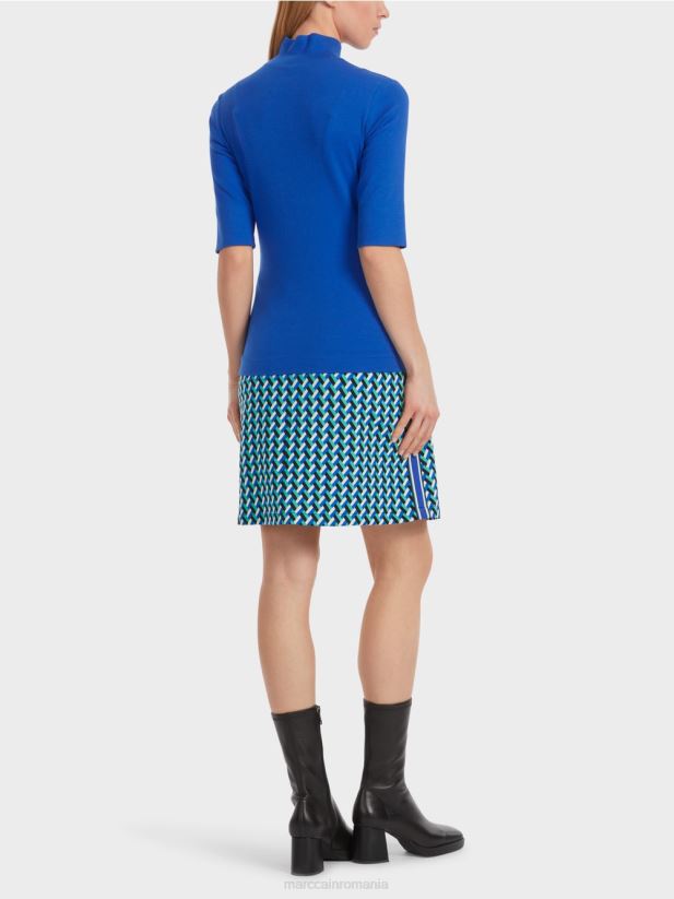 cămașă cu guler ridicat și mâneci 3/4 Marc Cain albastru regal strălucitor îmbrăcăminte 4826HH1232