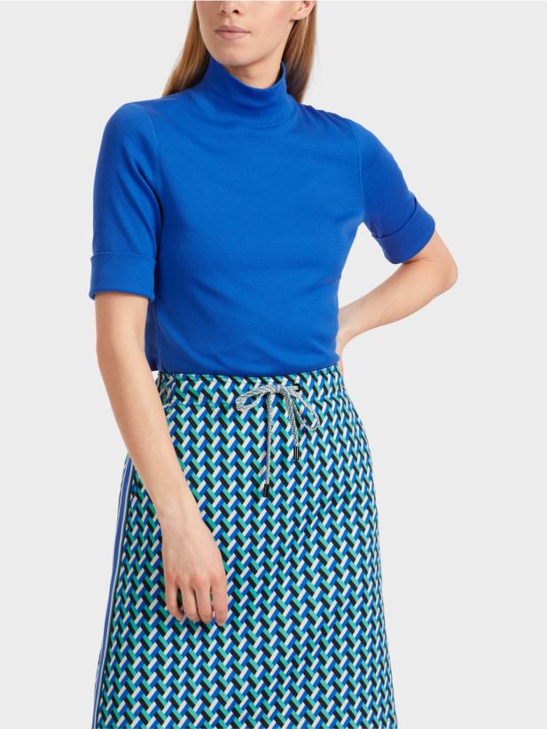 cămașă cu guler ridicat și mâneci 3/4 Marc Cain albastru regal strălucitor îmbrăcăminte 4826HH1232