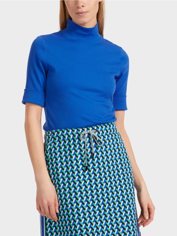 cămașă cu guler ridicat și mâneci 3/4 Marc Cain albastru regal strălucitor îmbrăcăminte 4826HH1232