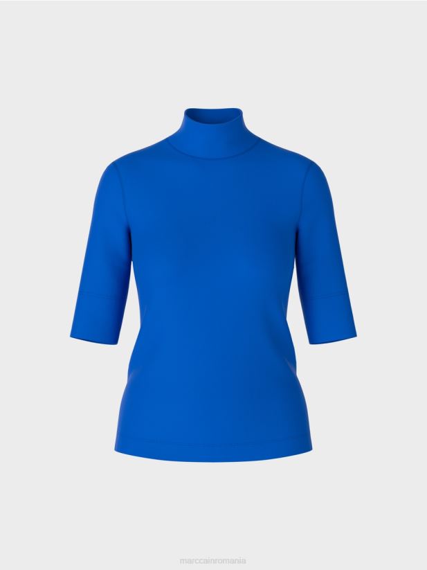 cămașă cu guler ridicat și mâneci 3/4 Marc Cain albastru regal strălucitor îmbrăcăminte 4826HH1232