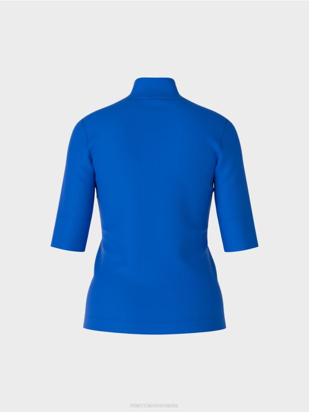 cămașă cu guler ridicat și mâneci 3/4 Marc Cain albastru regal strălucitor îmbrăcăminte 4826HH1232