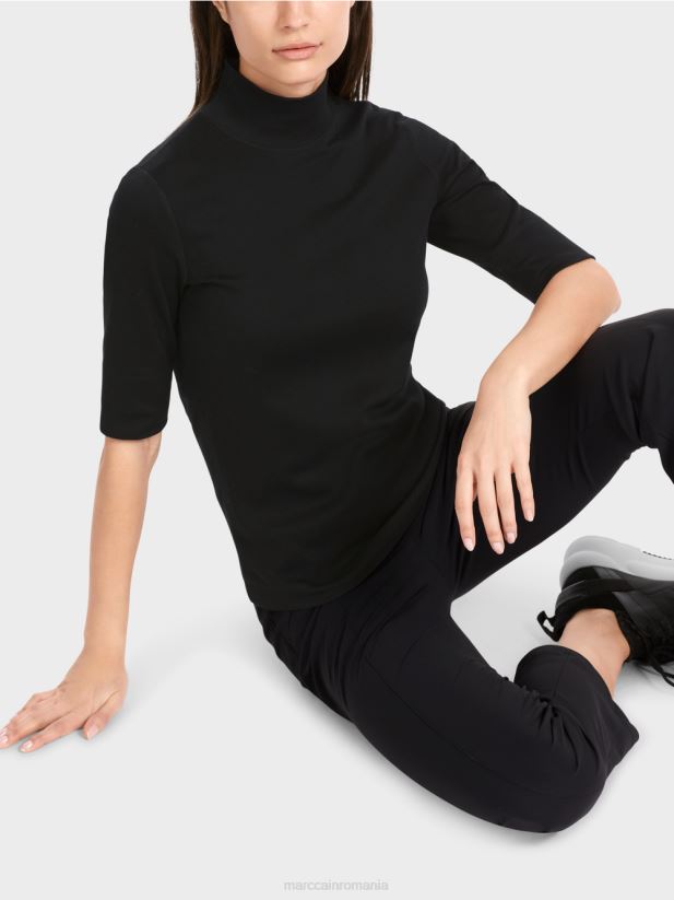 cămașă cu guler ridicat și mâneci 3/4 Marc Cain negru îmbrăcăminte 4826HH1311