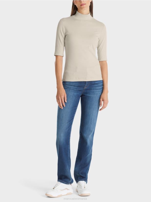 cămașă cu guler ridicat și mâneci 3/4 Marc Cain stâncă moale de lună îmbrăcăminte 4826HH1312