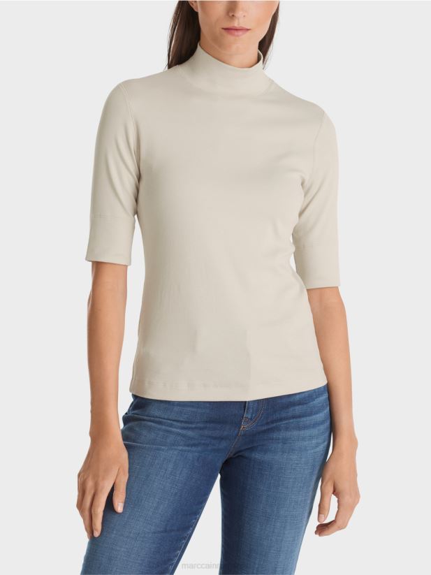 cămașă cu guler ridicat și mâneci 3/4 Marc Cain stâncă moale de lună îmbrăcăminte 4826HH1312