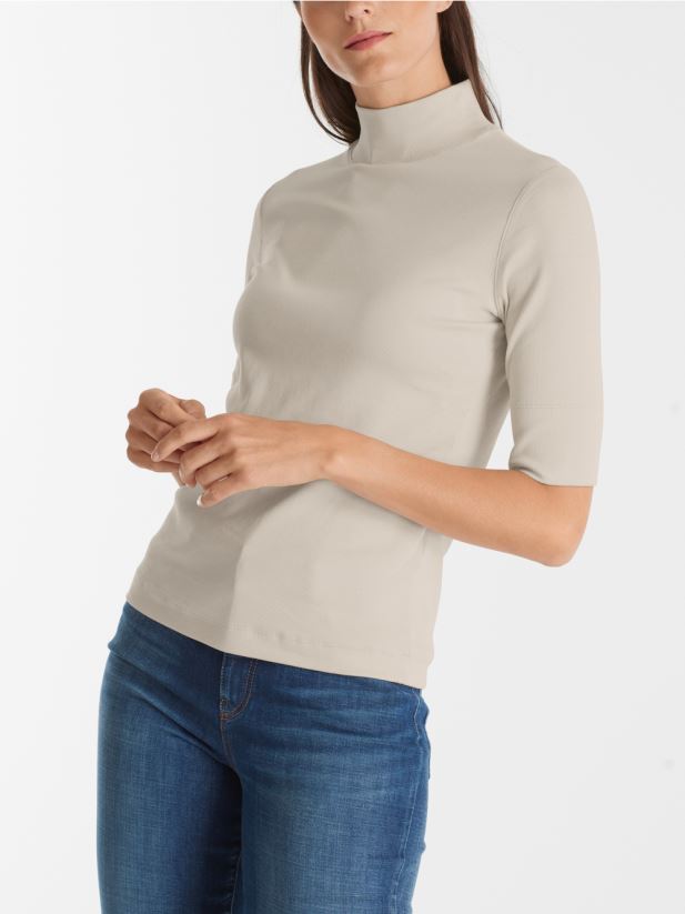 cămașă cu guler ridicat și mâneci 3/4 Marc Cain stâncă moale de lună îmbrăcăminte 4826HH1312