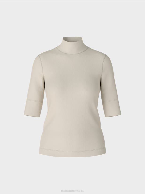 cămașă cu guler ridicat și mâneci 3/4 Marc Cain stâncă moale de lună îmbrăcăminte 4826HH1312