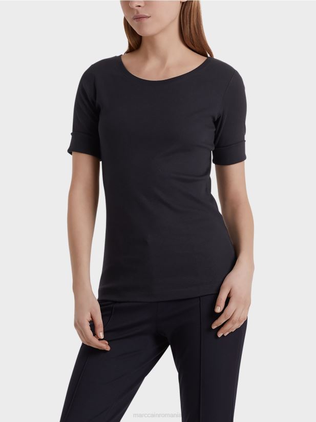 cămașă cu guler rotund și mâneci scurte Marc Cain albastru miezul nopții îmbrăcăminte 4826HH1466