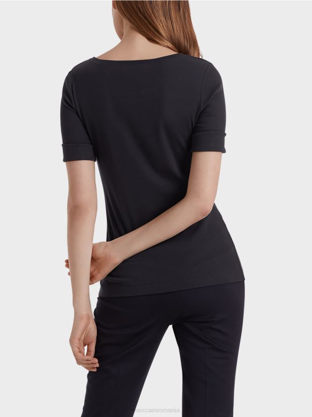 cămașă cu guler rotund și mâneci scurte Marc Cain albastru miezul nopții îmbrăcăminte 4826HH1466