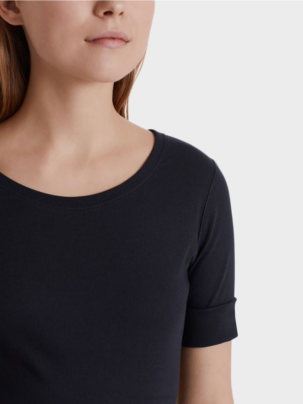 cămașă cu guler rotund și mâneci scurte Marc Cain albastru miezul nopții îmbrăcăminte 4826HH1466