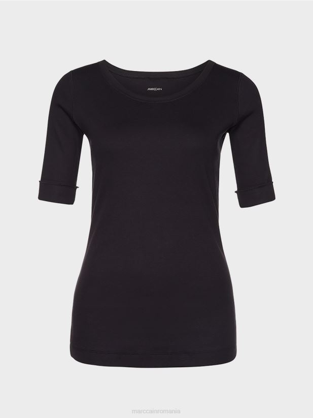 cămașă cu guler rotund și mâneci scurte Marc Cain albastru miezul nopții îmbrăcăminte 4826HH1466