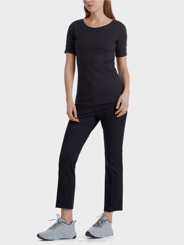 cămașă cu guler rotund și mâneci scurte Marc Cain albastru miezul nopții îmbrăcăminte 4826HH1466