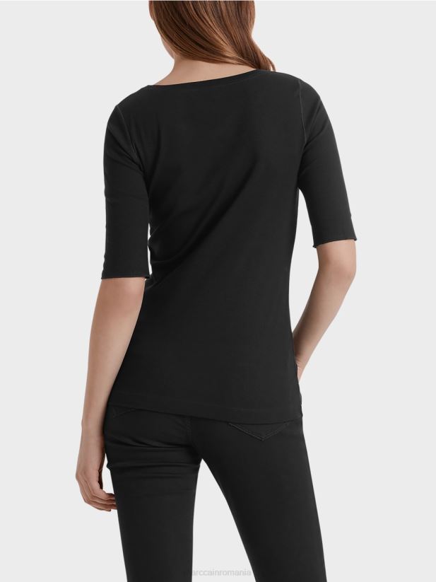 cămașă cu guler rotund și mâneci scurte Marc Cain negru îmbrăcăminte 4826HH1480