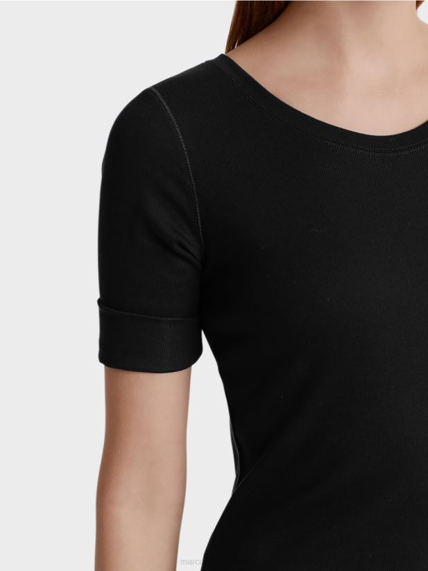 cămașă cu guler rotund și mâneci scurte Marc Cain negru îmbrăcăminte 4826HH1480