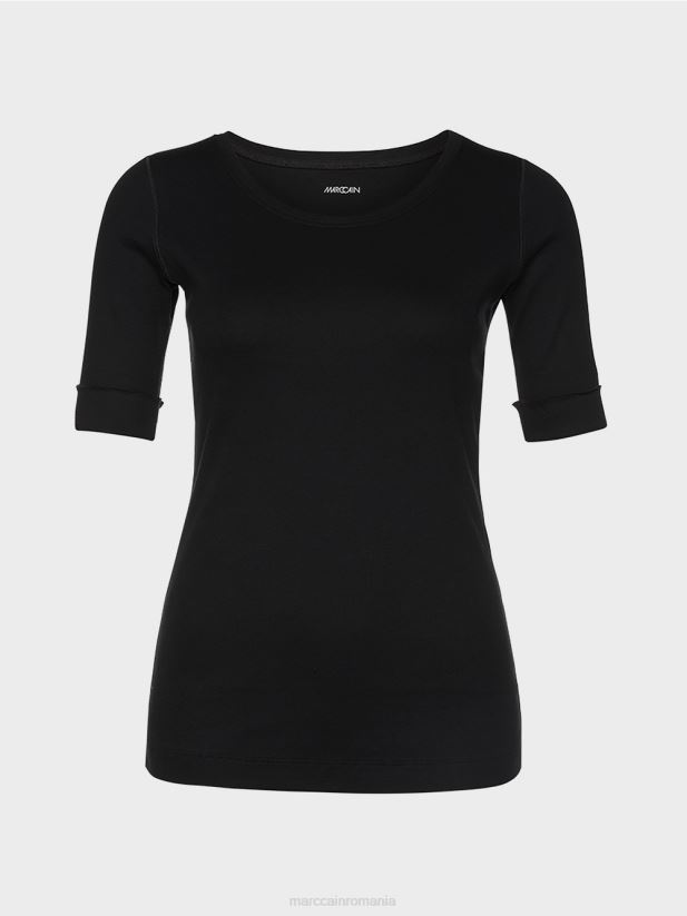 cămașă cu guler rotund și mâneci scurte Marc Cain negru îmbrăcăminte 4826HH1480