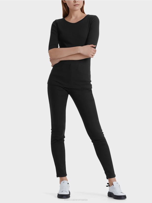 cămașă cu guler rotund și mâneci scurte Marc Cain negru îmbrăcăminte 4826HH1480