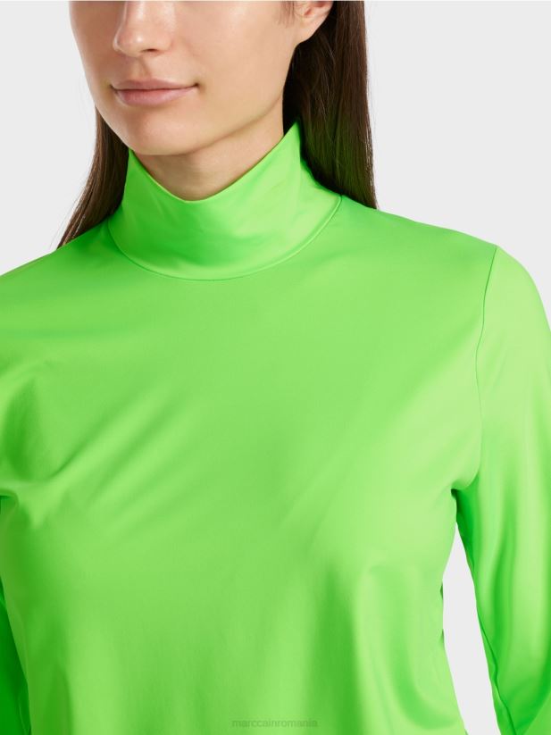 cămașă cu mâneci lungi care îmbrățișează trupul Marc Cain verde strălucitor șocant îmbrăcăminte 4826HH1309