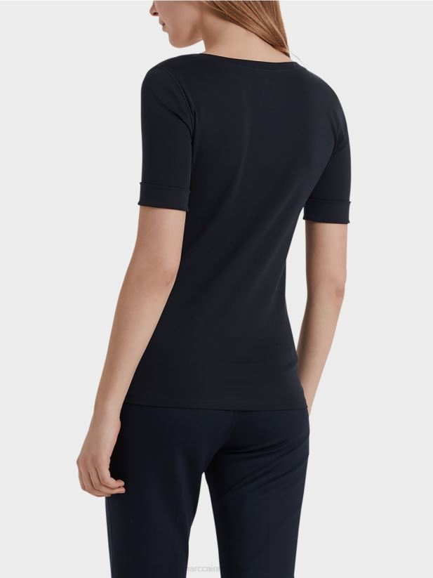 cămașă de bază de înaltă calitate Marc Cain albastru miezul nopții îmbrăcăminte 4826HH1472