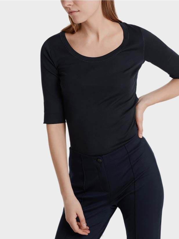 cămașă de bază de înaltă calitate Marc Cain albastru miezul nopții îmbrăcăminte 4826HH1472