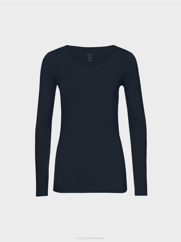 cămașă delicată cu mânecă lungă Marc Cain albastru miezul nopții îmbrăcăminte 4826HH1474