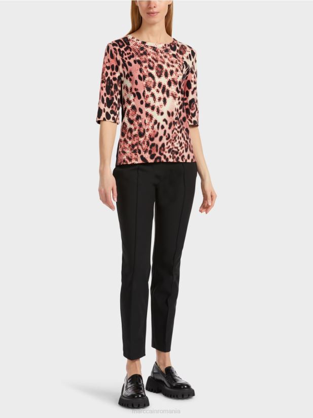 cămașă din bumbac cu nervuri cu design leu Marc Cain campari îmbrăcăminte 4826HH1256