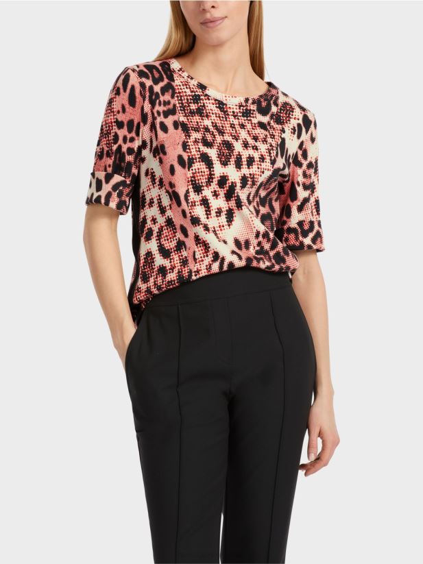 cămașă din bumbac cu nervuri cu design leu Marc Cain campari îmbrăcăminte 4826HH1256