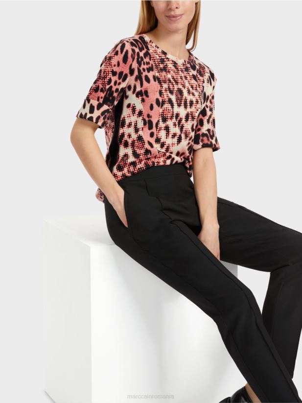 cămașă din bumbac cu nervuri cu design leu Marc Cain campari îmbrăcăminte 4826HH1256