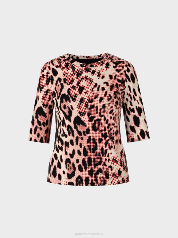 cămașă din bumbac cu nervuri cu design leu Marc Cain campari îmbrăcăminte 4826HH1256