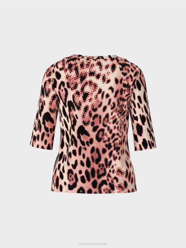 cămașă din bumbac cu nervuri cu design leu Marc Cain campari îmbrăcăminte 4826HH1256