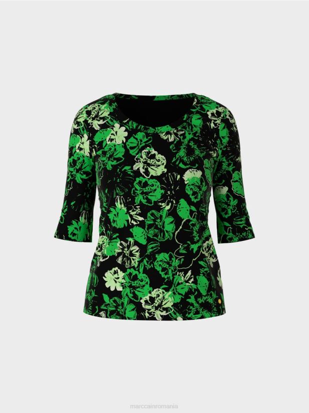 cămașă din bumbac elastic Marc Cain verde măr închis îmbrăcăminte 4826HH1254