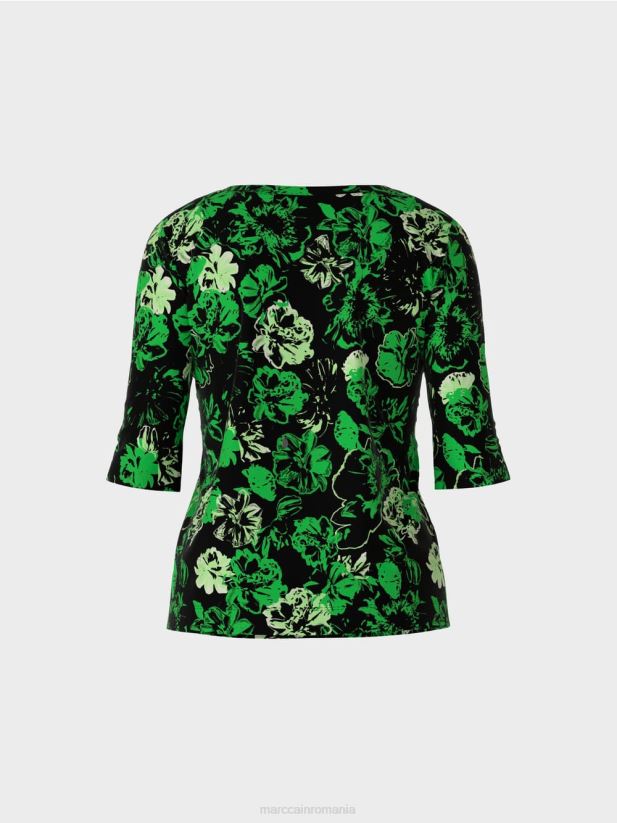 cămașă din bumbac elastic Marc Cain verde măr închis îmbrăcăminte 4826HH1254