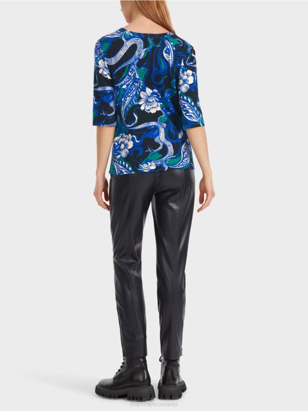 cămașă din coastă de bumbac cu design de tatuaj Marc Cain albastru miezul nopții îmbrăcăminte 4826HH1236