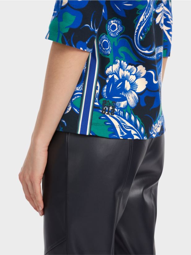 cămașă din coastă de bumbac cu design de tatuaj Marc Cain albastru miezul nopții îmbrăcăminte 4826HH1236