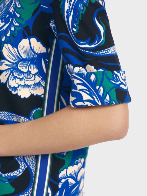 cămașă din coastă de bumbac cu design de tatuaj Marc Cain albastru miezul nopții îmbrăcăminte 4826HH1236