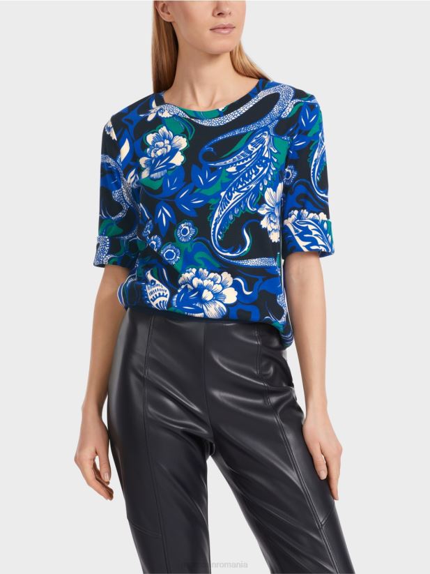 cămașă din coastă de bumbac cu design de tatuaj Marc Cain albastru miezul nopții îmbrăcăminte 4826HH1236