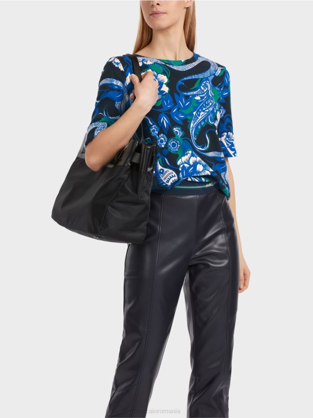 cămașă din coastă de bumbac cu design de tatuaj Marc Cain albastru miezul nopții îmbrăcăminte 4826HH1236