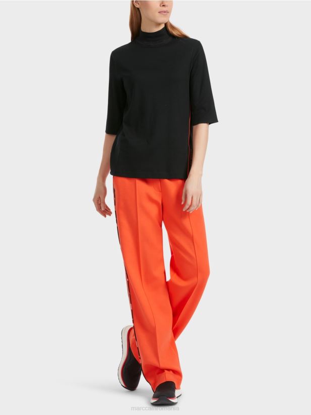 cămașă din coastă de bumbac cu guler ridicat Marc Cain negru îmbrăcăminte 4826HH1260