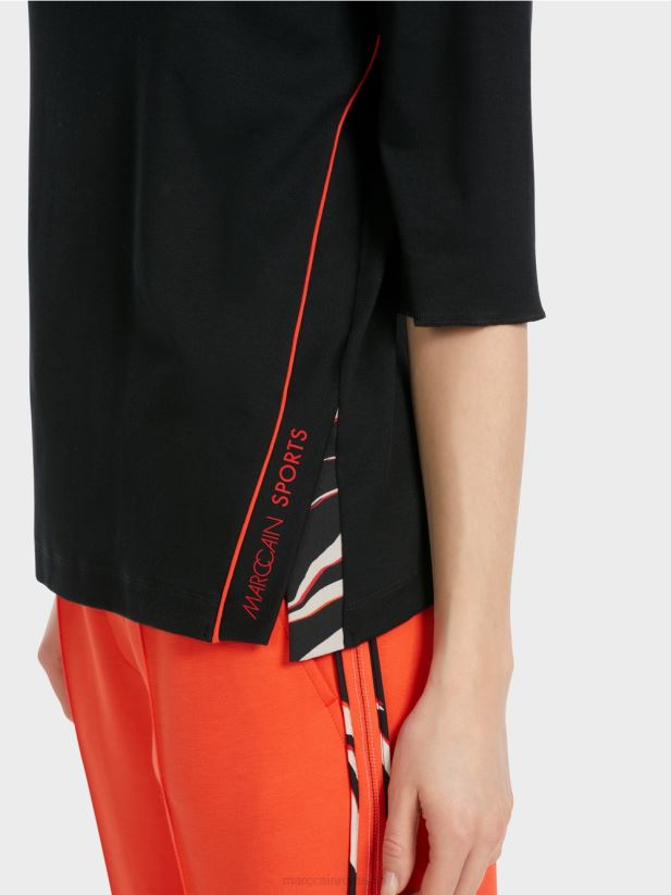 cămașă din coastă de bumbac cu guler ridicat Marc Cain negru îmbrăcăminte 4826HH1260