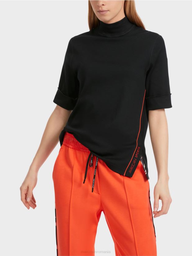 cămașă din coastă de bumbac cu guler ridicat Marc Cain negru îmbrăcăminte 4826HH1260