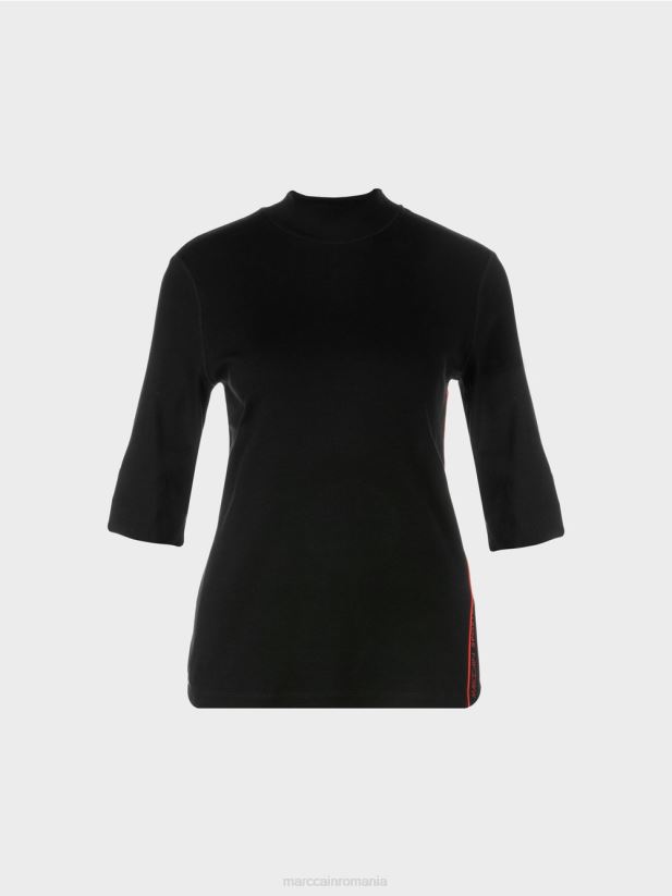 cămașă din coastă de bumbac cu guler ridicat Marc Cain negru îmbrăcăminte 4826HH1260