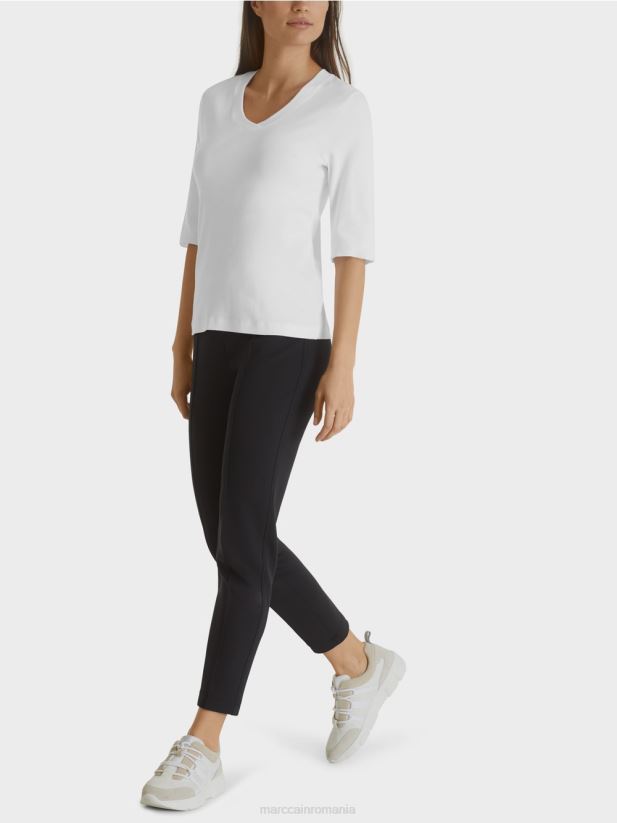 cămașă din jerseu cu nervuri din bumbac Marc Cain alb îmbrăcăminte 4826HH1462