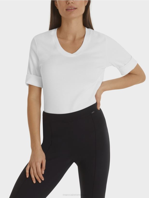 cămașă din jerseu cu nervuri din bumbac Marc Cain alb îmbrăcăminte 4826HH1462