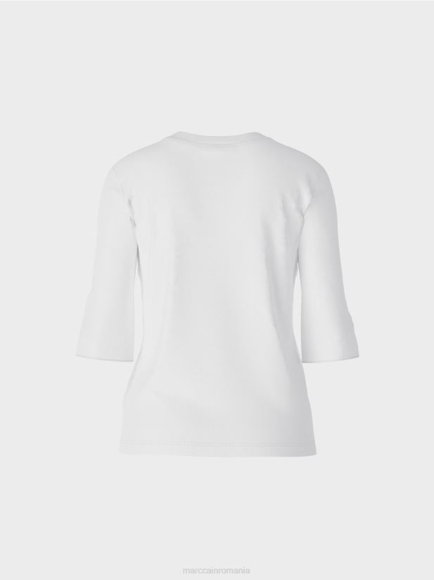 cămașă din jerseu cu nervuri din bumbac Marc Cain alb îmbrăcăminte 4826HH1462