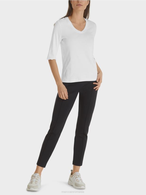 cămașă din jerseu cu nervuri din bumbac Marc Cain alb îmbrăcăminte 4826HH1462