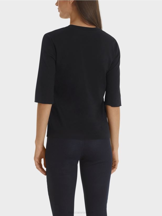 cămașă din jerseu cu nervuri din bumbac Marc Cain albastru miezul nopții îmbrăcăminte 4826HH1460