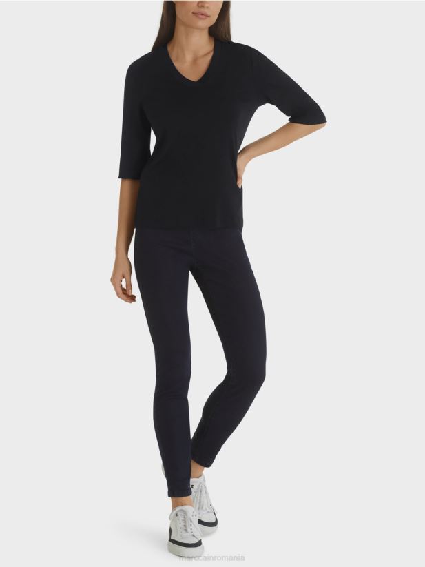 cămașă din jerseu cu nervuri din bumbac Marc Cain albastru miezul nopții îmbrăcăminte 4826HH1460