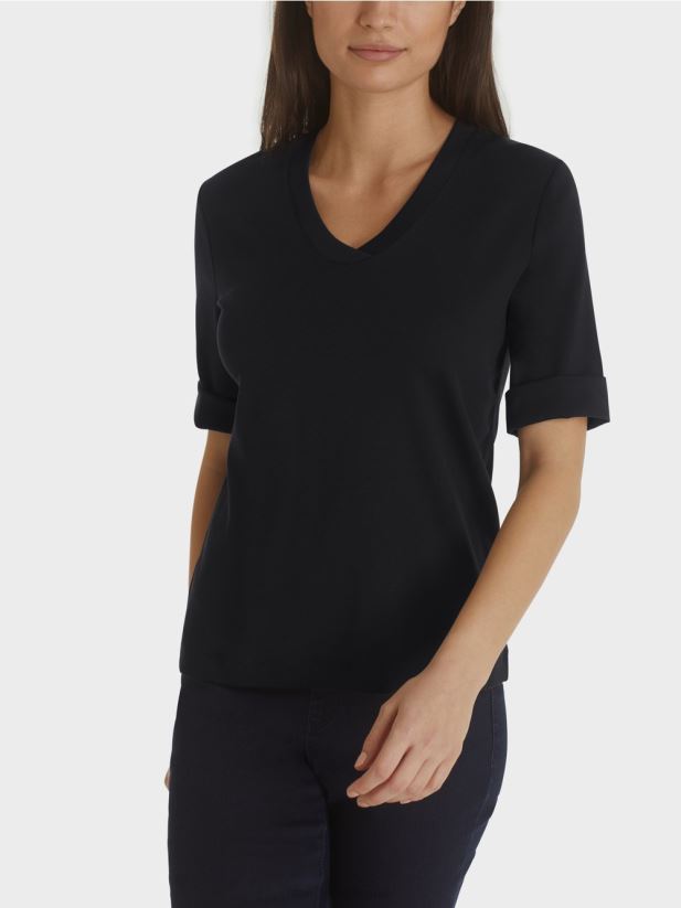 cămașă din jerseu cu nervuri din bumbac Marc Cain albastru miezul nopții îmbrăcăminte 4826HH1460