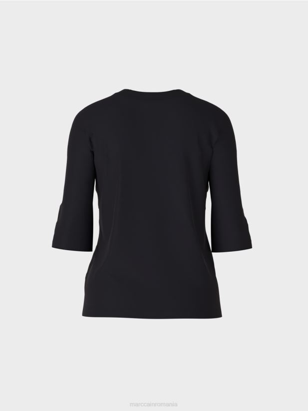 cămașă din jerseu cu nervuri din bumbac Marc Cain albastru miezul nopții îmbrăcăminte 4826HH1460