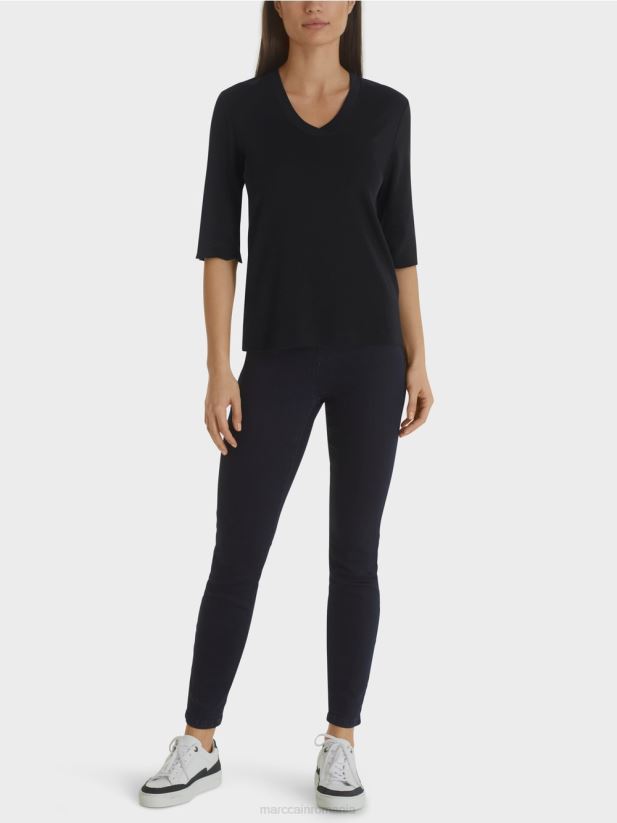 cămașă din jerseu cu nervuri din bumbac Marc Cain albastru miezul nopții îmbrăcăminte 4826HH1460